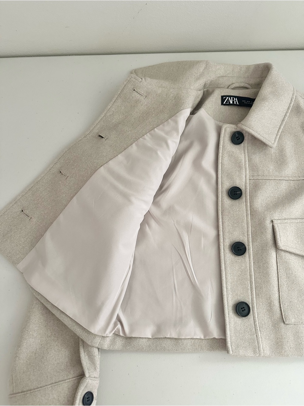 Zara Beige Cropped Shacket Jacket Size Small Neutral Minimalist Granola Coastal - Picture 5 of 7